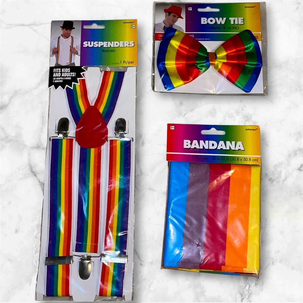 Rainbow Accessories Set, suspenders, bow tie, and bandana